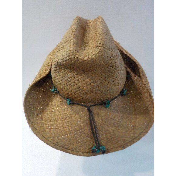 Authentic Scala Handmade 100% Raffia Chin Strap Cowboy Band Rockabilly Hat OSFM - Picture 4 of 7